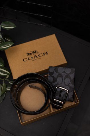 Набір чоловічий Coach ремінь та гаманець 3093CH фото